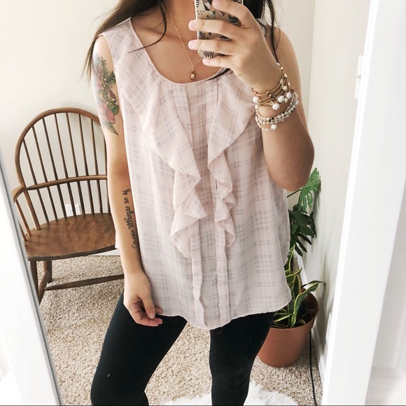 Elle Tops - Elle • Plaid ruffle front sleeveless blouse
